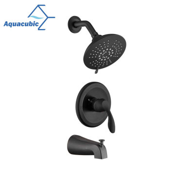 Aquacubic UPC Certified Black Thermostatic Wall Mounted Brass Bathroom Shower Faucet